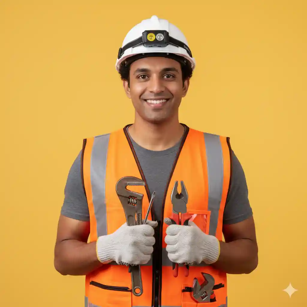 Plumber working on pipes